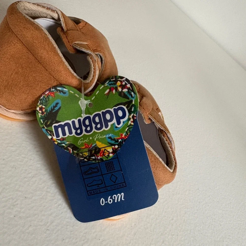 Myggpp Baby Girl Brown Faux Suede‎ Sandals Hook and Loop Closure Size 0-6M